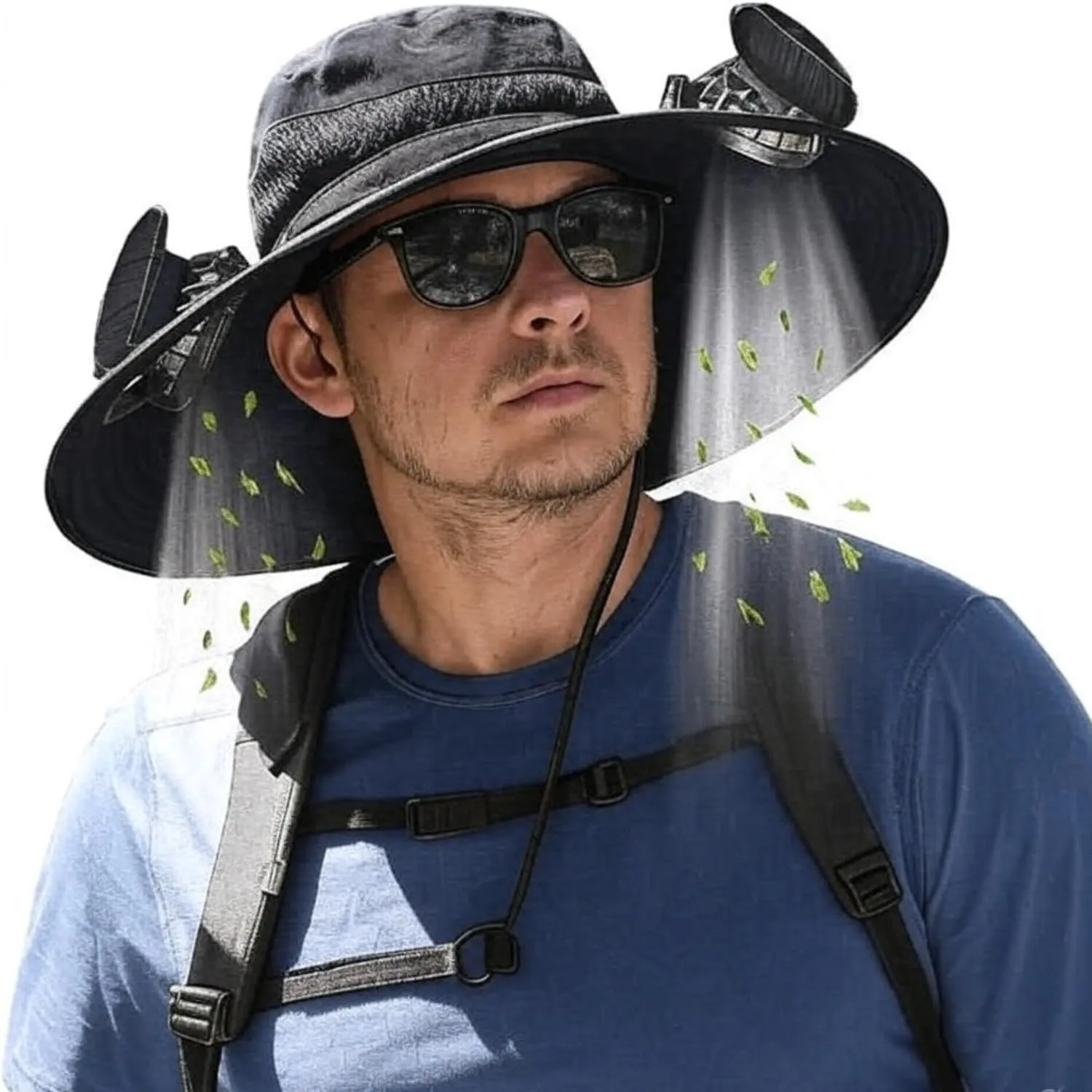 Hat with Fans Solar Power, Wide Brim Solar Fan Hat Outdoor Fishing for Men Women, Quick-Dry Umbrella Hats for Adults