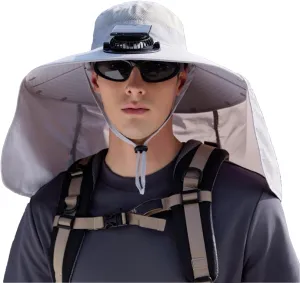 Hat with Fans Solar Power, Wide Brim Solar Fan Hat Outdoor Fishing for Men Women, Quick-Dry Umbrella Hats for Adults
