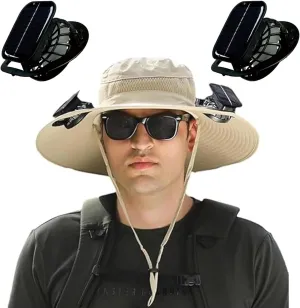 Hat with Fans Solar Power, Wide-Brim USB & Solar Powered Fan Hat with 2 Solar Fan for Men Women