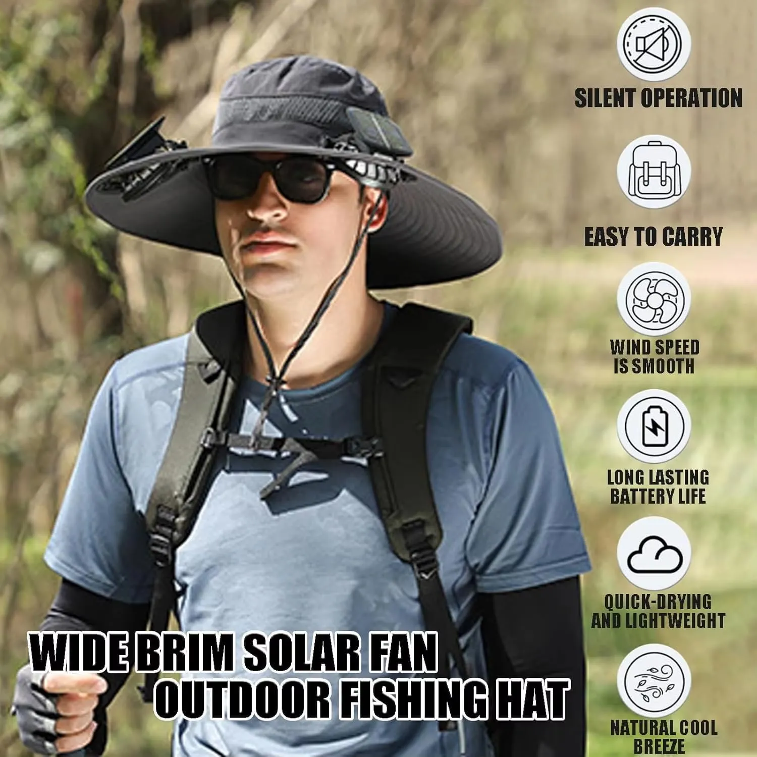 Hat with Fans Solar Power, Wide-Brim USB & Solar Powered Fan Hat with 2 Solar Fan for Men Women