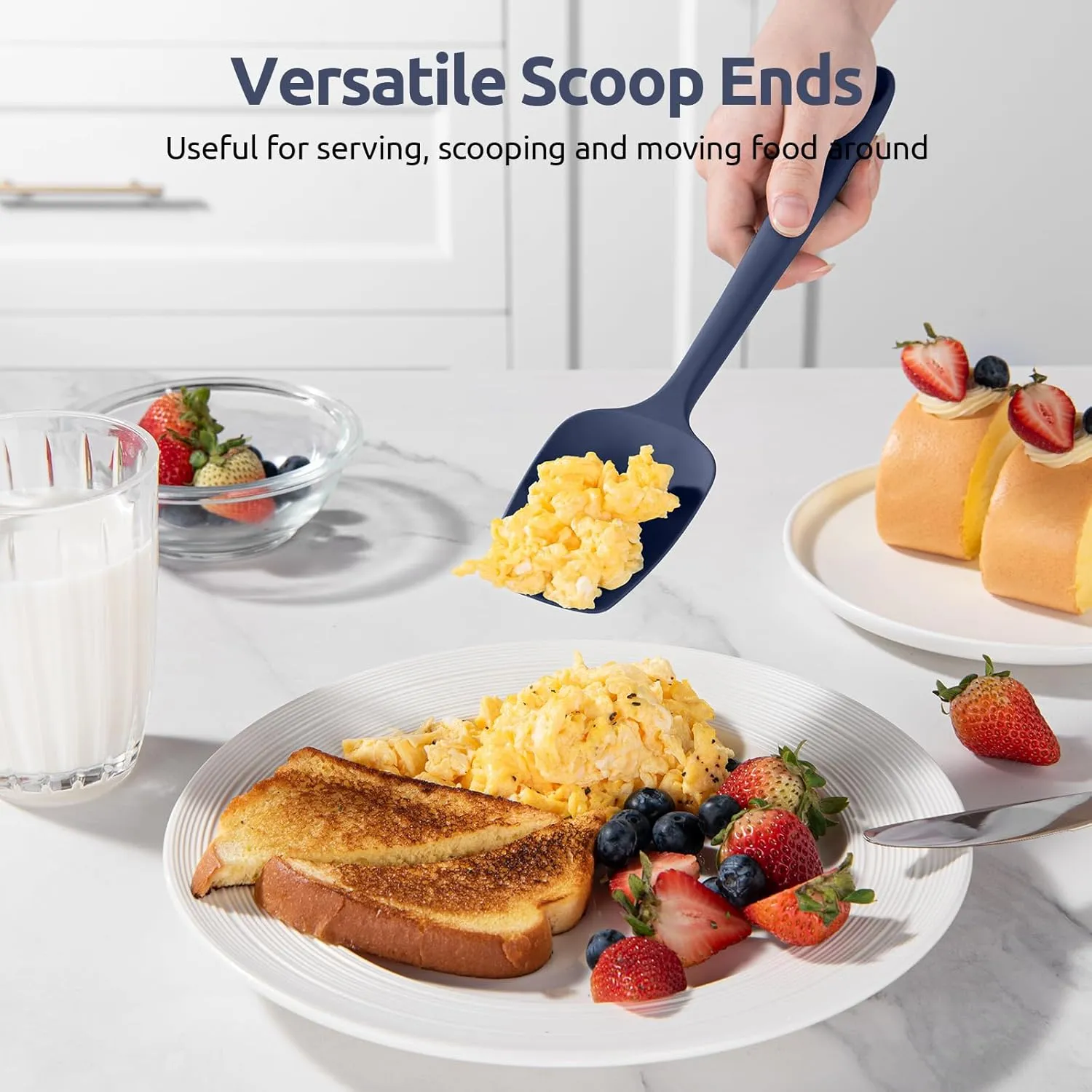 Heat Resistant Silicone Spatula Set: U-Taste 600ºF High Temp Seamless Food Grade Food Grade Flexible Rubber Silicon Kitchen Cooking Mixing Baking Scraper for Nonstick Cookware Set of 4 (Midnight Blue)