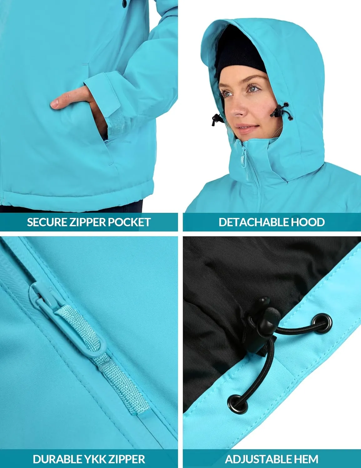 Heated Jacket, Ski Jacket Coat, With 12V/16000mAh Battery Pack, 5 Areas Heating Thicken Women Winter Coat
