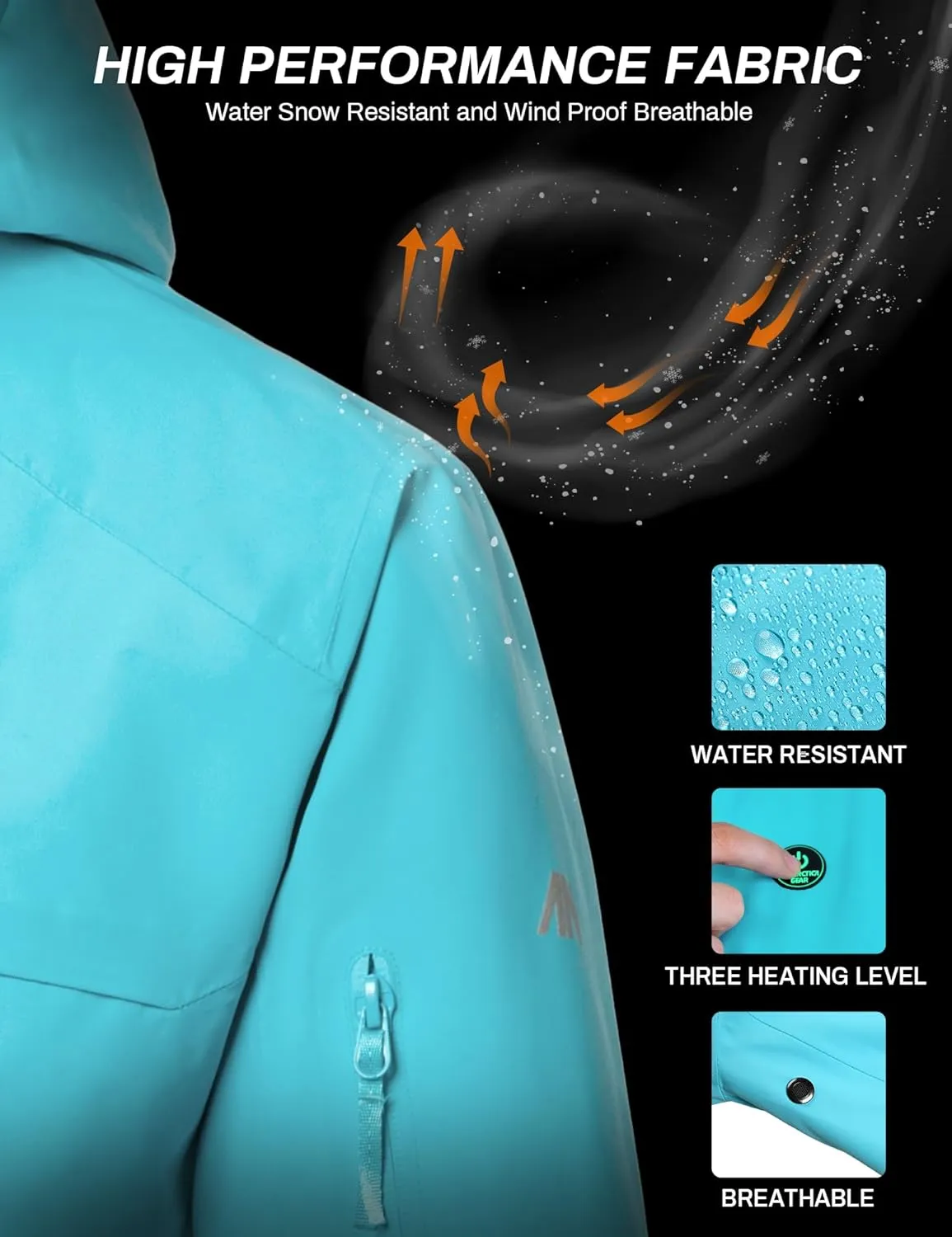 Heated Jacket, Ski Jacket Coat, With 12V/16000mAh Battery Pack, 5 Areas Heating Thicken Women Winter Coat