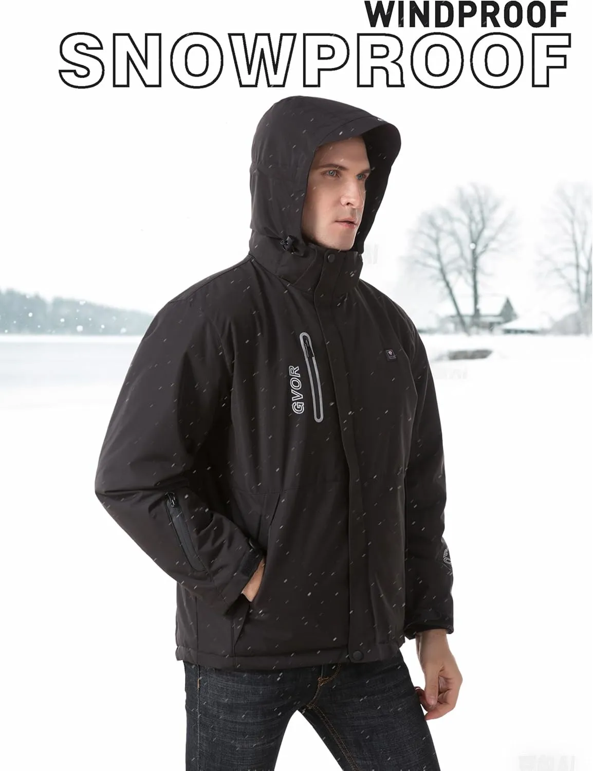 Heated Jackets for Men with 12V Battery, Detachable Hood and Battery Pack, Winter Outdoor Sports Softshell Heated Coat