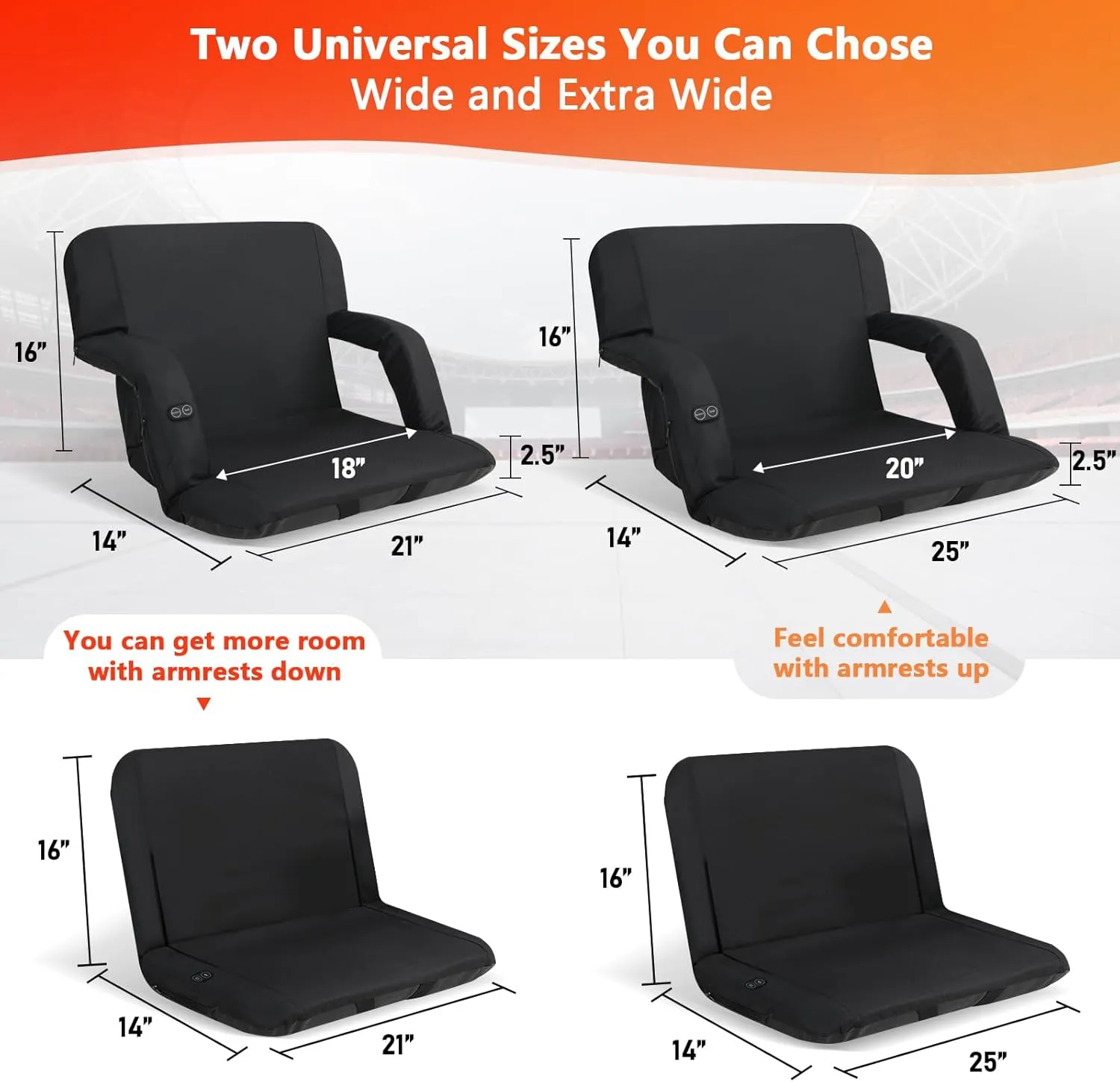 Heated Stadium Seats for Bleachers with Back Support, 3 Levels Heated Bleacher Seat with Backrest, Portable Heated Stadium Chairs with Back and Cushion for Outdoor Sports
