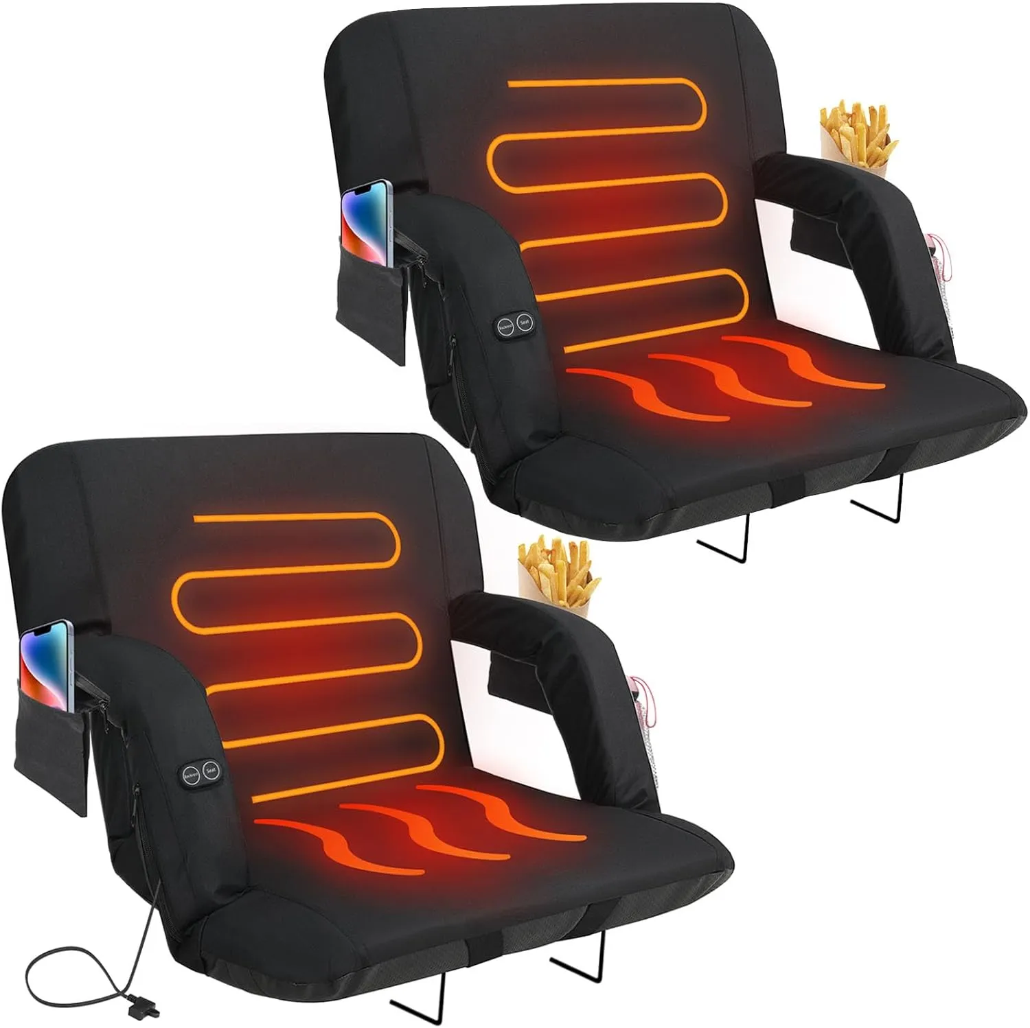 Heated Stadium Seats for Bleachers with Back Support, 3 Levels Heated Bleacher Seat with Backrest, Portable Heated Stadium Chairs with Back and Cushion for Outdoor Sports