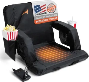 Heated Stadium Seats for Bleachers with Back Support – USB Battery Included - Upgraded 3 Levels of Heat - Foldable Chair - Cushioned, 4 Pockets for Snacks, Cup Holder - for Camping, Games & Sports
