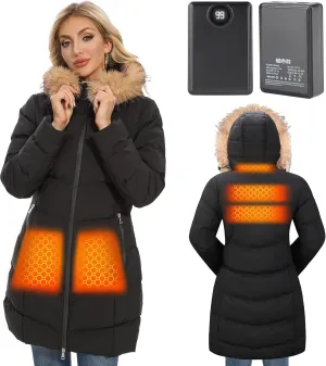 Heated Women Jacket, 2 Pack 12000mAh Power Bank, 5 Heat Zone, 4 Heating Level