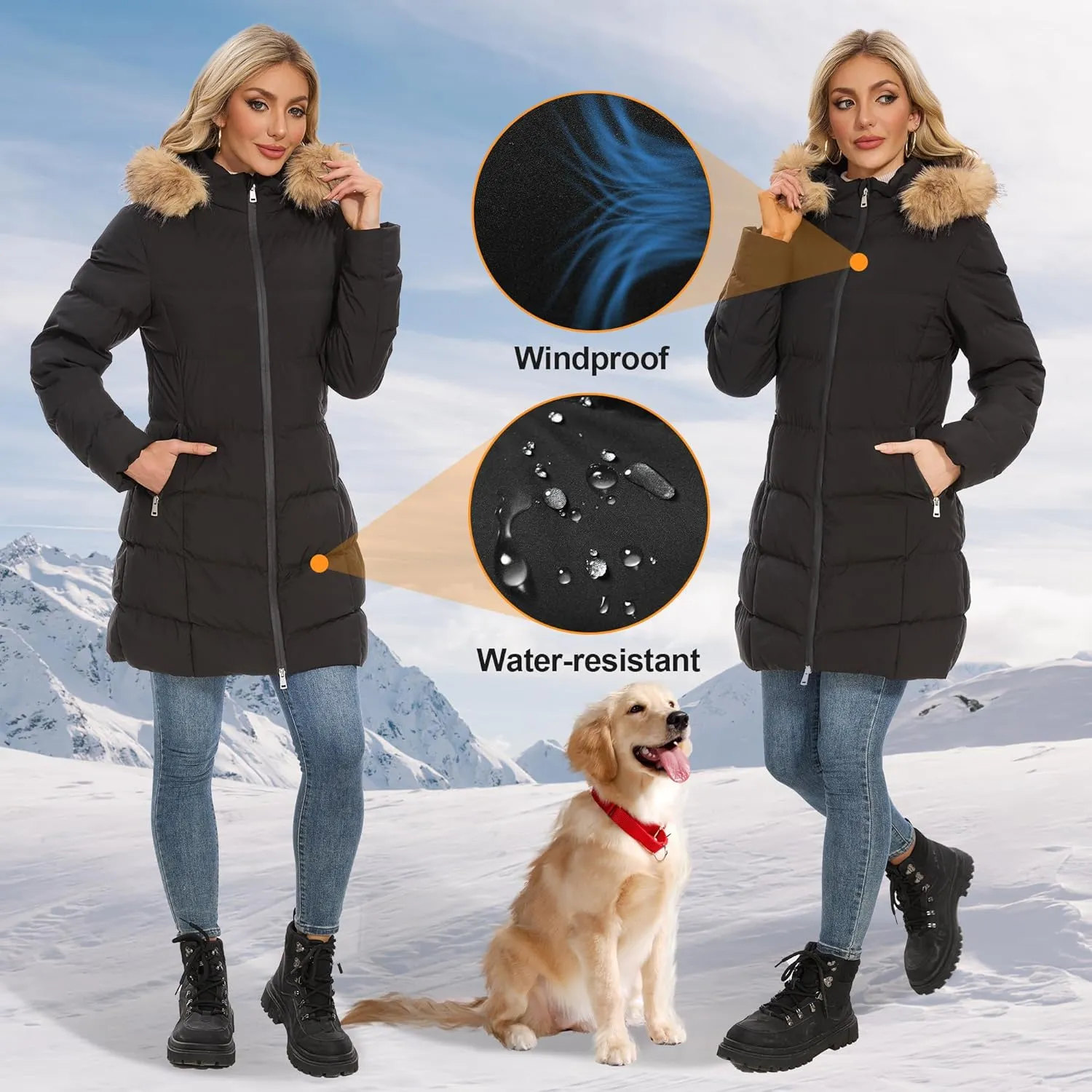 Heated Women Jacket, 2 Pack 12000mAh Power Bank, 5 Heat Zone, 4 Heating Level