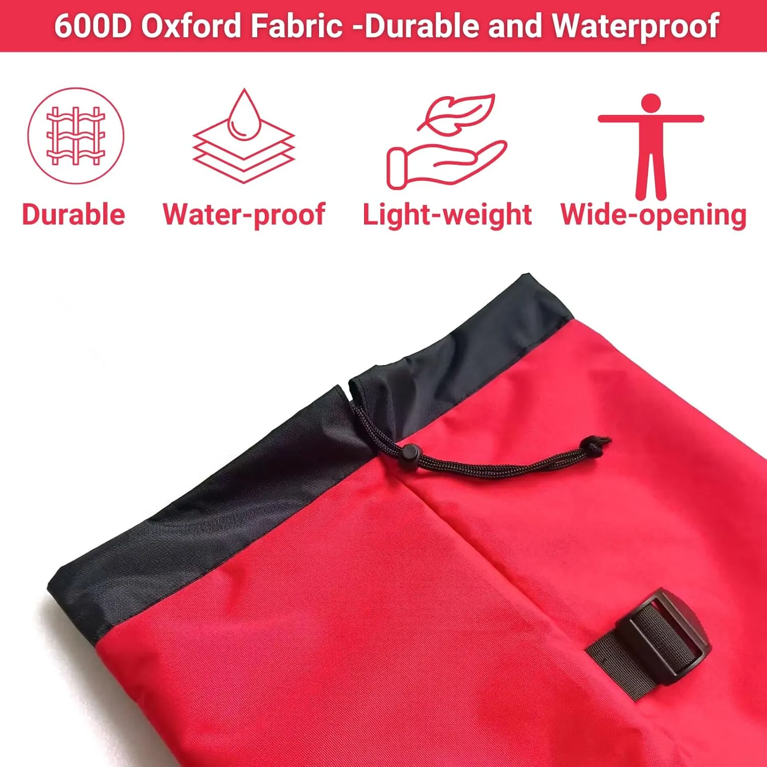 Heavy Duty Camping Chair Replacement Bag with Side Pocket, Camp Cover Bags for Carrying Folding Chairs - 48 X 11 Inches, Durable 600D Oxford Fabric, Extra Wide Mouth, Adjustable Strap for Carry (Red)