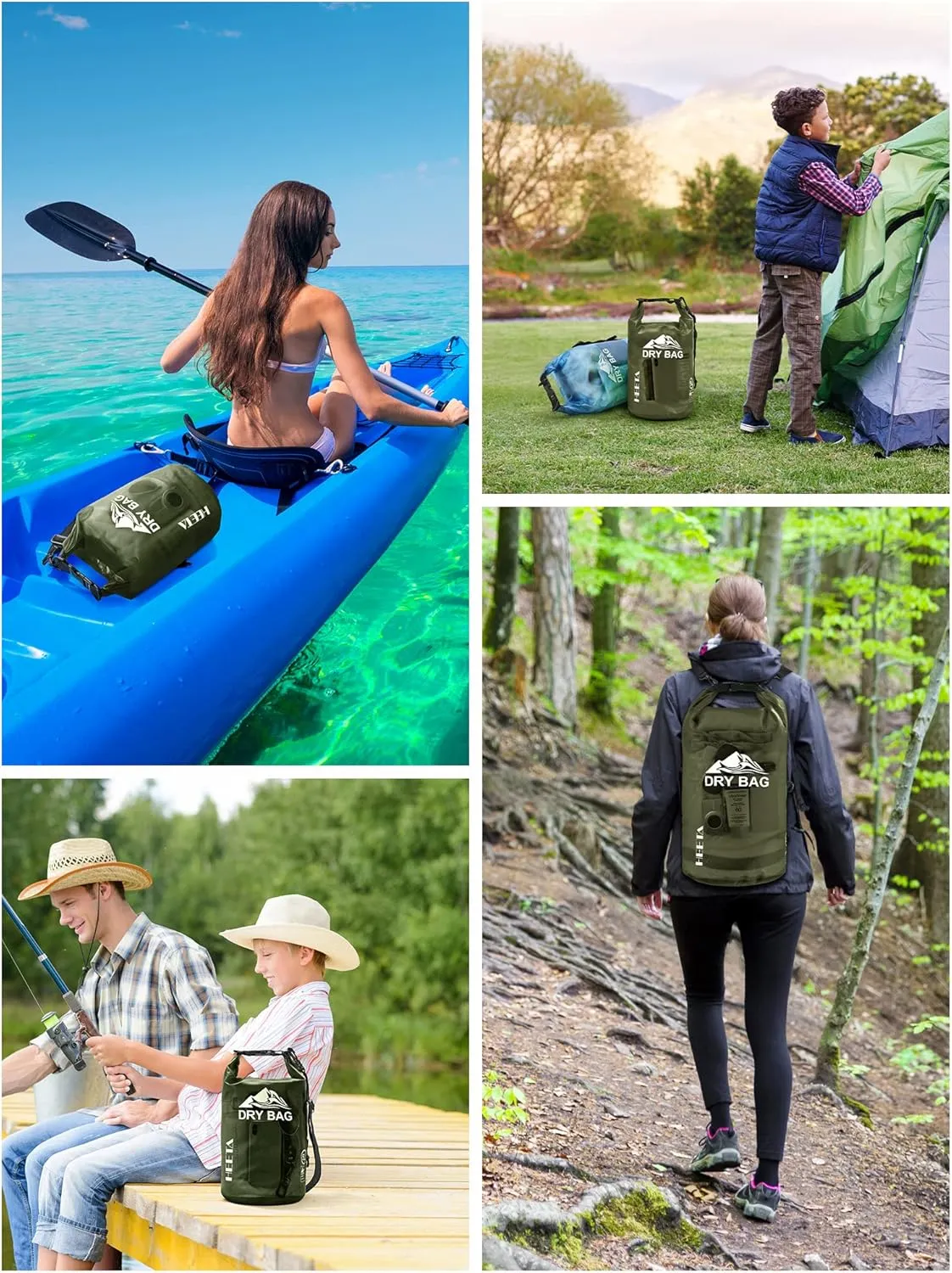 HEETA Dry Bag Waterproof for Women Men, 5L/10L/20L/30L/40L Roll Top Lightweight Dry Storage Bag Backpack with Phone Case for Travel, Swimming, Boating, Kayaking, Camping & Beach, 11 Transparent Colors