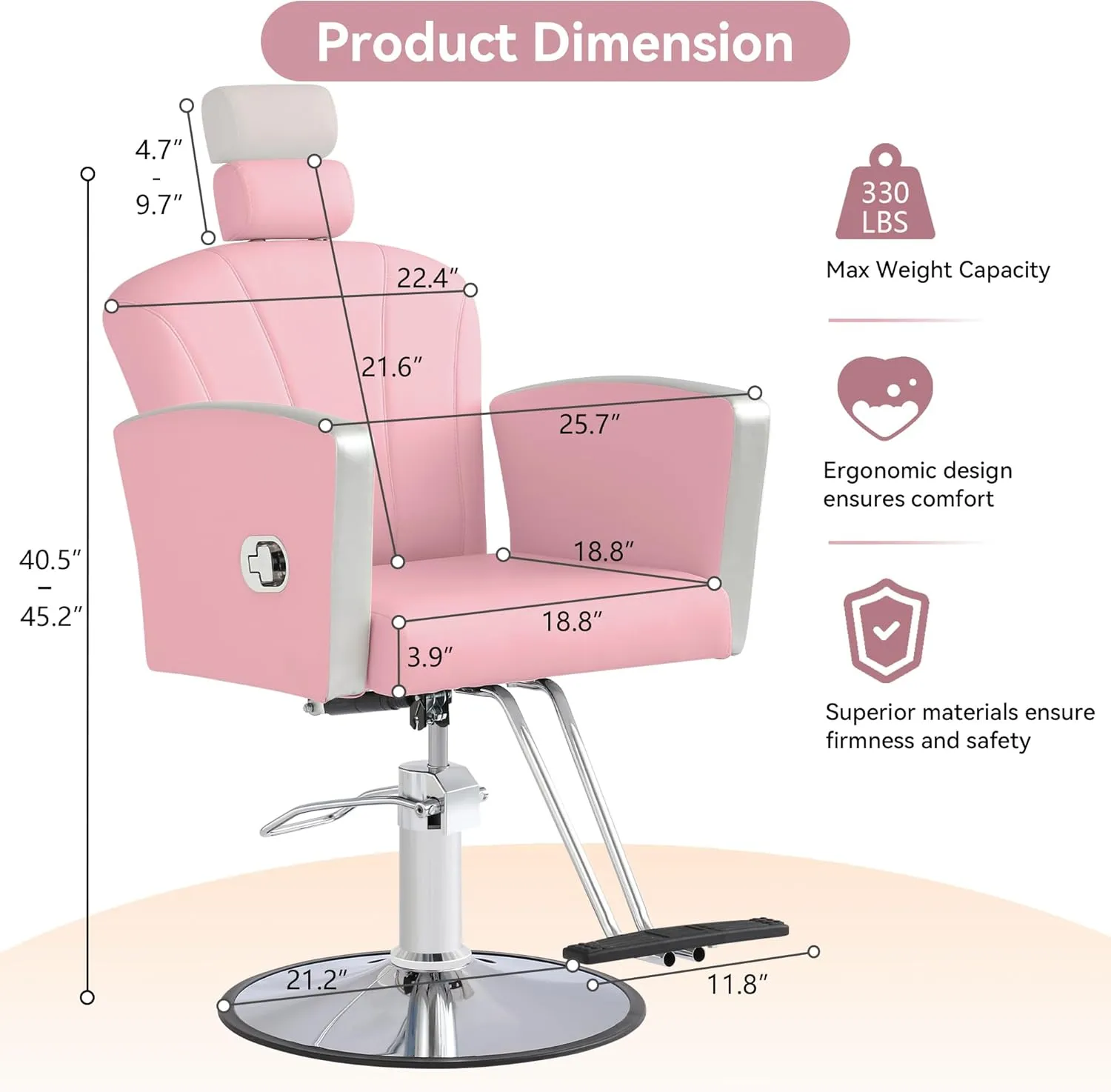 Height Adjustable Salon Chair for Hair Sylist, Reclining Salon Hair Chairs, Hydraulic Barber Chair, 360 Degree Swivel Shampoo Chairset for Barbershop (Pink)