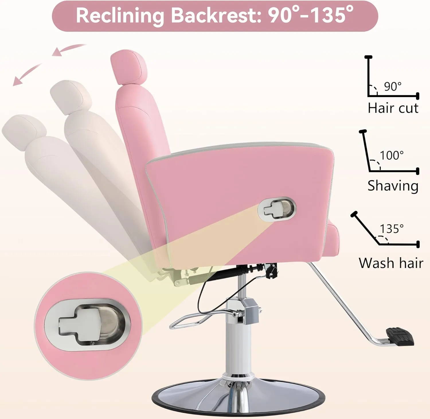 Height Adjustable Salon Chair for Hair Sylist, Reclining Salon Hair Chairs, Hydraulic Barber Chair, 360 Degree Swivel Shampoo Chairset for Barbershop (Pink)