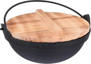 Hemoton Cast Iron Camping Pot with Lid, 20cm, Nonstick, Outdoor Picnic Cookware, Deep Frying Pan for Backpacking Hiking
