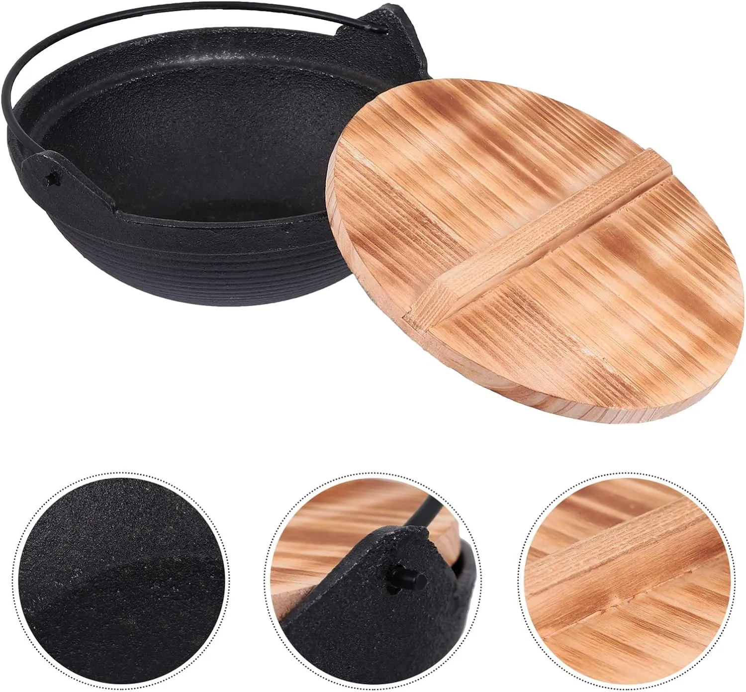 Hemoton Cast Iron Camping Pot with Lid, 20cm, Nonstick, Outdoor Picnic Cookware, Deep Frying Pan for Backpacking Hiking