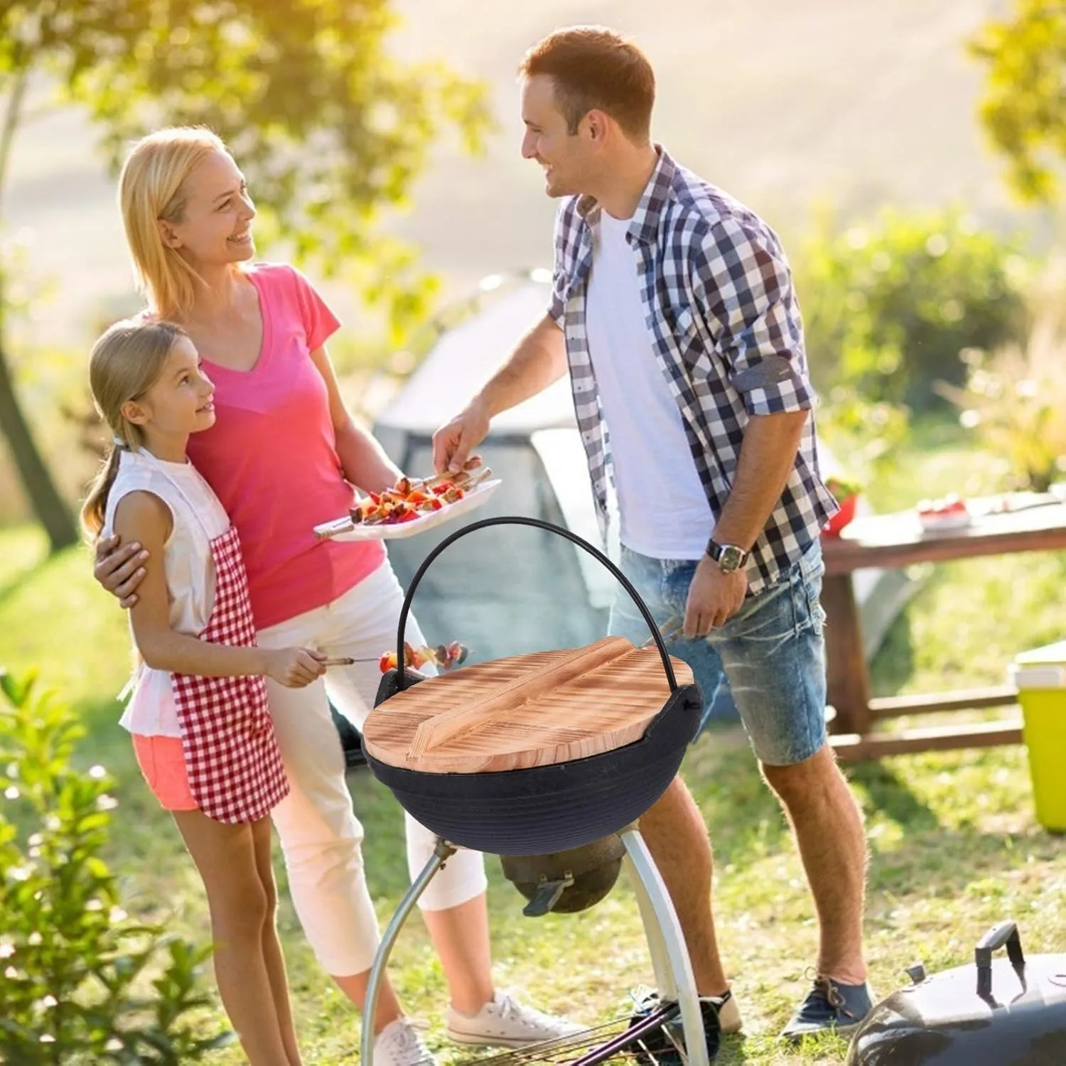 Hemoton Cast Iron Camping Pot with Lid, 20cm, Nonstick, Outdoor Picnic Cookware, Deep Frying Pan for Backpacking Hiking