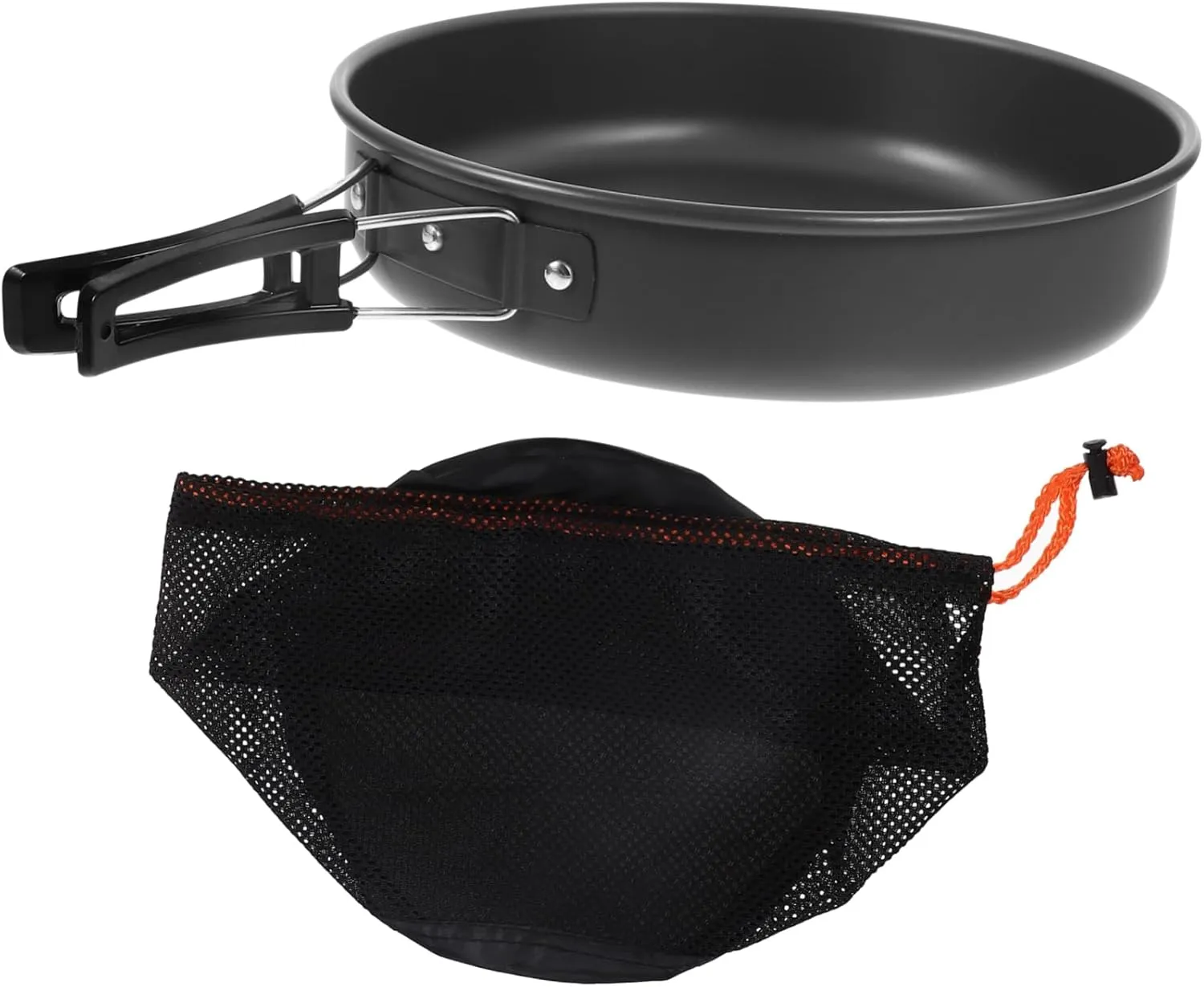 Hemoton Portable Frying Pan Set Mesh Bag Camping Cookware Removable Handle Non-Stick Metal Pan for Breakfast to Clean