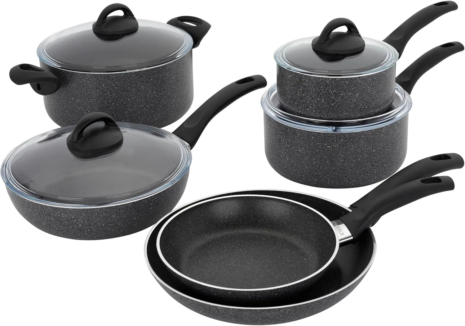 Henckels Everlift Granite 10-Piece Nonstick cookware set, Made in Italy, durable 3-layer granite-hued nonstick coating from recycled materials, Oven safe to 400°F, Dishwasher safe