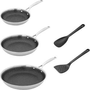 HENCKELS Paradigm 5-pc Frying Pan and Silicone Utensil Set, Nonstick, 3-ply Stainless Steel