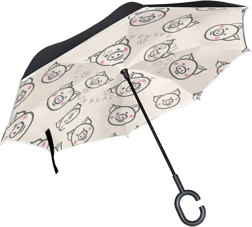 hengpai Cute Pig Reverse Inverted Inside Out Umbrella Cars Unigue Windproof UV Proof Double Layer for Women