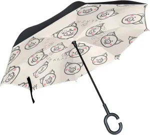 hengpai Cute Pig Reverse Inverted Inside Out Umbrella Cars Unigue Windproof UV Proof Double Layer for Women
