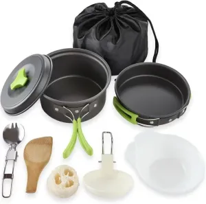 HEPBAK Camping Cookware Set Aluminum Nonstick Portable Outdoor Tableware Kettle Pot Cookset Cooking Pan Bowl for Hiking BBQ Picnic, black.