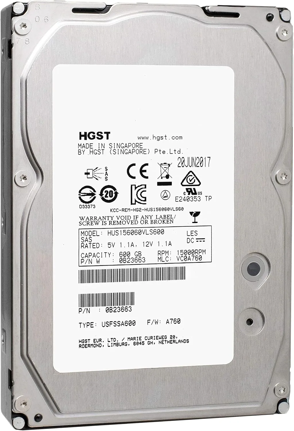 HGST Ultrastar 15K600 | HUS156060VLS600 | 0B23663 | 600GB 15K RPM SAS 6Gb/s 64MB Cache | 3.5in LFF | - w/ 2 Year Warranty(Renewed)
