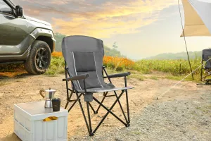 High Back Heavy Duty Folding Chair, Sturdy Steel Frame Outdoor Camping Chair, Portable Armrest Lawn Chair with Cup Holder, Load-Bearing Support 250LBS，Suitable for Outdoor (Gray)