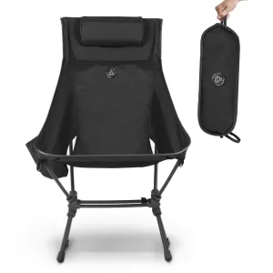High Back Ultralight Folding Camping Chair With Storage Pouches, Black