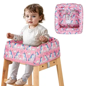 High Chair Cover for Baby Restaurant: Sprouterie Baby Highchair Covers Portable for Restaurant High Chair with Safety Harness Waterproof Stain Slip Resistant for Outdoor Indoor Eating Pink Unicorn