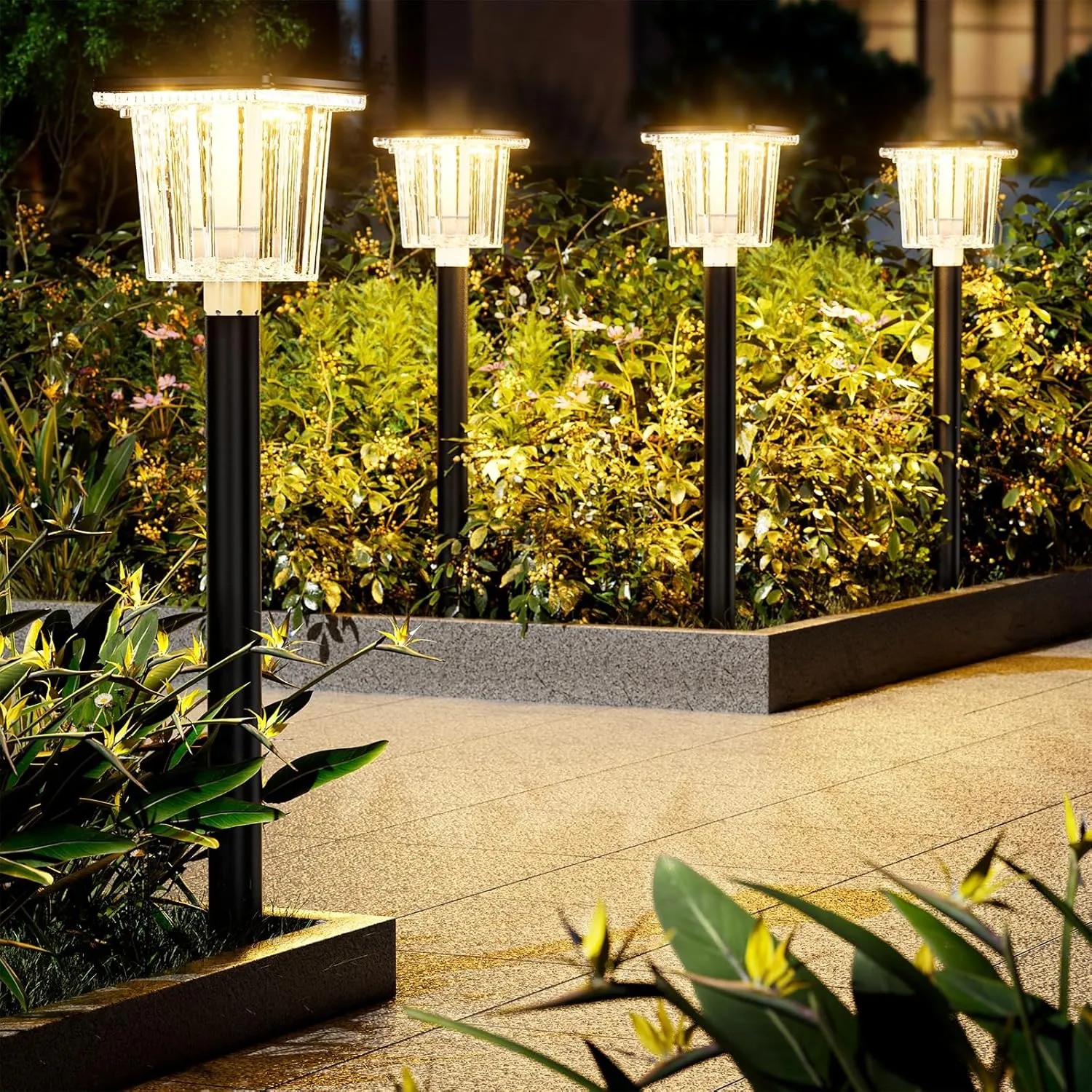 HIGH-POWER 2-in-1 Warm&Cold,3000/12000K 6 Pack Solar Pathway Lights,SUPER BRIGHT Solar Lights Outdoor IP65 Waterproof ,Up to 28 Hrs Solar Walkway Lights for Yard,Patio,Landscape,Sidewalk,Driveway,Lawn