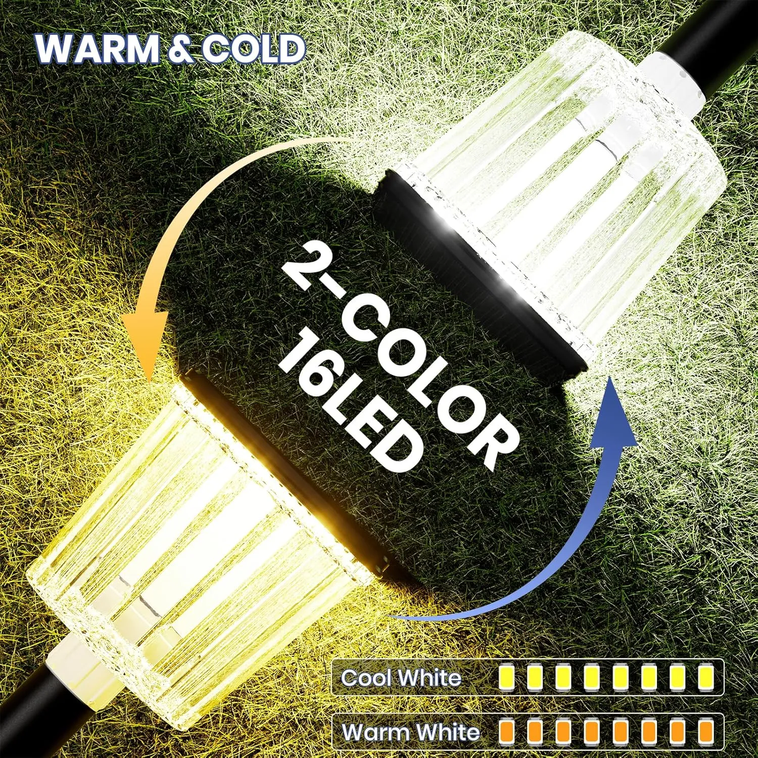 HIGH-POWER 2-in-1 Warm&Cold,3000/12000K 6 Pack Solar Pathway Lights,SUPER BRIGHT Solar Lights Outdoor IP65 Waterproof ,Up to 28 Hrs Solar Walkway Lights for Yard,Patio,Landscape,Sidewalk,Driveway,Lawn