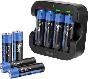 Hixon Rechargeable Lithium Batteries AA 3500mWh High-Capacity,Constant 1.5V Rechargeable Double A,1600 Cycle AA Li-ion Battery,Max 3A Current[8AA 1Charger]
