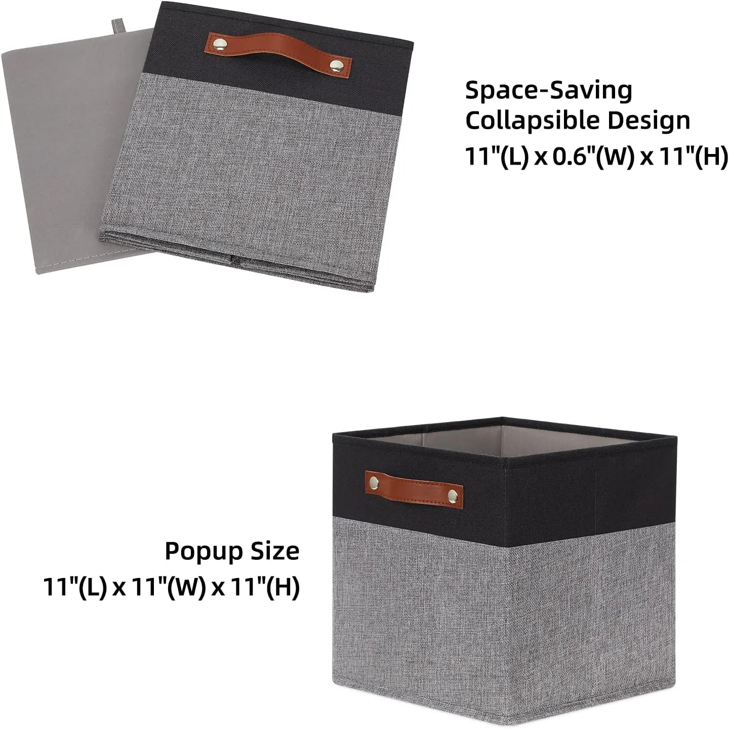HNZIGE Fabric 11x11 Cube Storage Bins, Set of 4, Foldable Storage Cube- Baskets for Shelves with Handles for Cube Organizer Home Toy Nursery Closet(Black Gray)