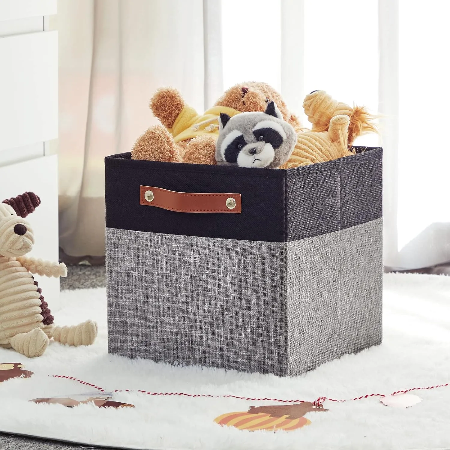HNZIGE Fabric 11x11 Cube Storage Bins, Set of 4, Foldable Storage Cube- Baskets for Shelves with Handles for Cube Organizer Home Toy Nursery Closet(Black Gray)