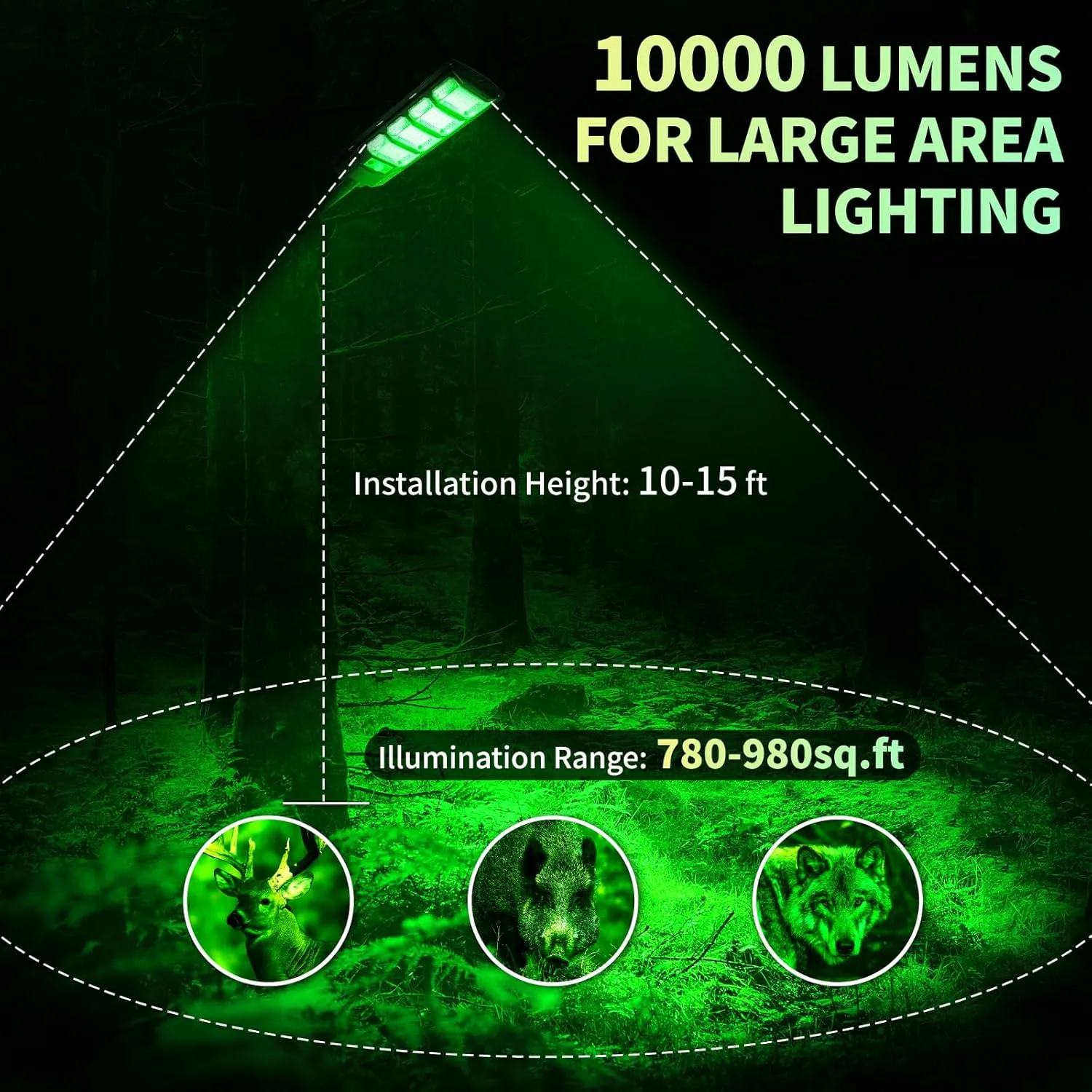 Hog Lights for Night Hunting - 10000LM Green Hunting Light for Hogs with Remote Control, Motion Sensor and Waterproof, Solar Powered Hog Feeder Light for Deer Coyote Varmint