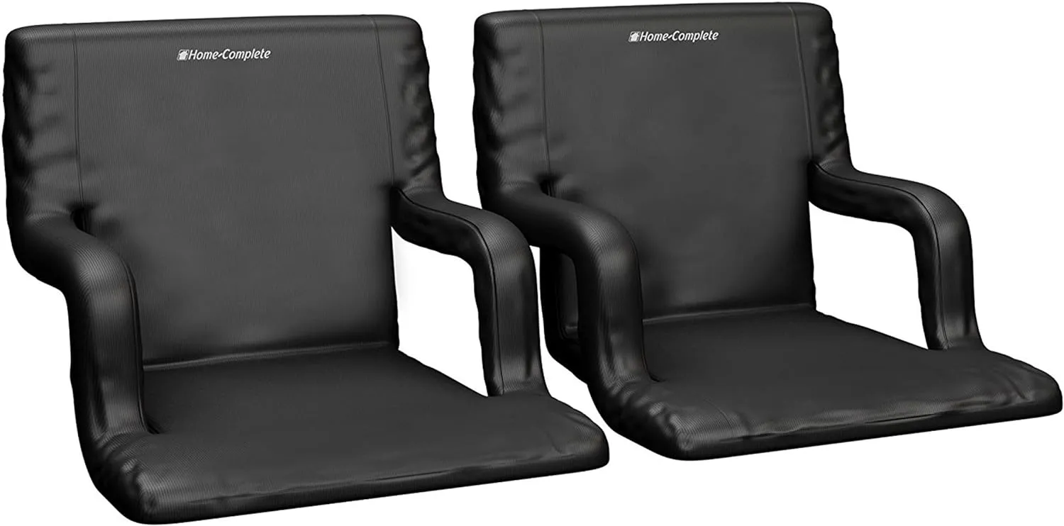 Home-complete Stadium Seat 2-Pack - Bleacher Cushion Set with Padded Back Support, Armrests, 6 Reclining Positions, and Portable Carry Straps
