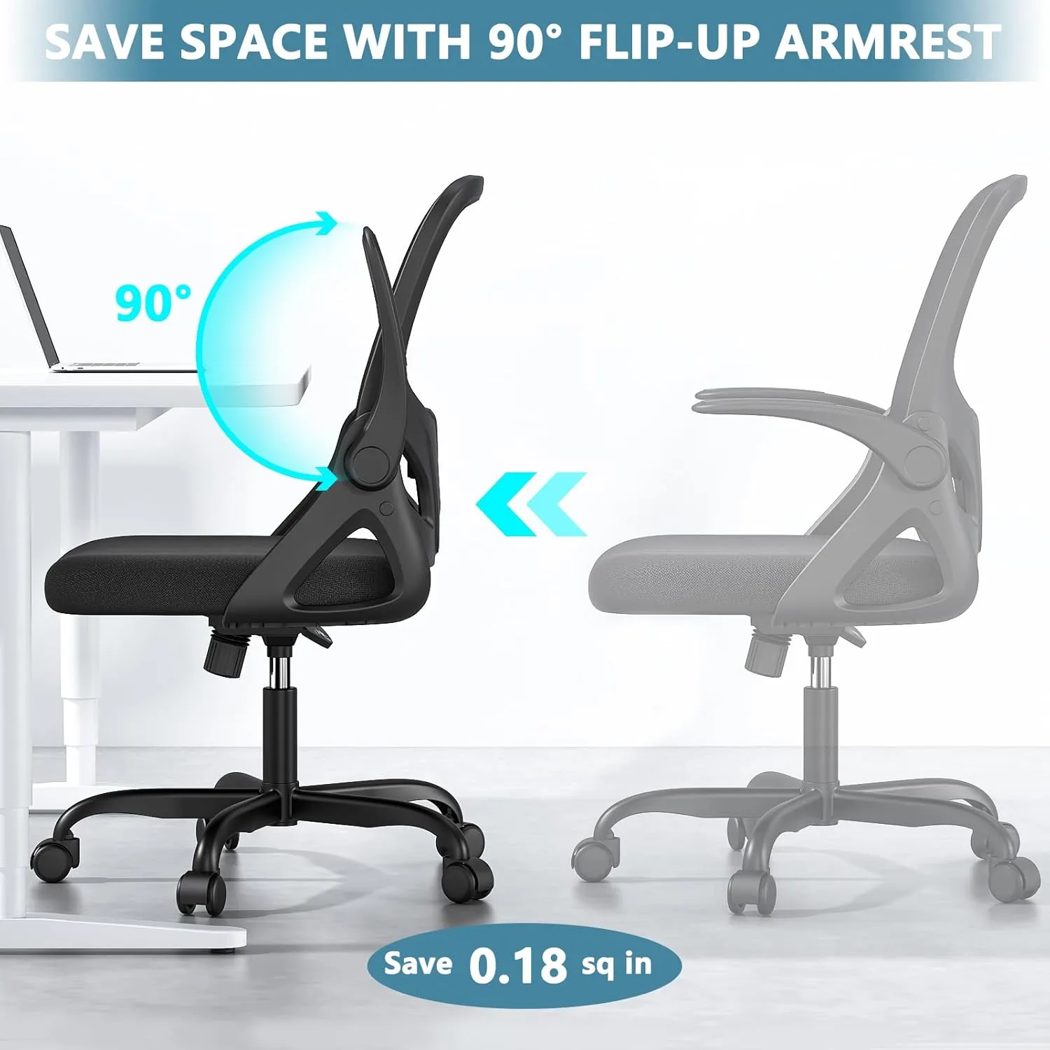 Home Desk Chair with Back Supportive Lumbar Support, Breathable Double Mesh Cushion Home Desk Office Chair with Flip up Arms, Modern Ergonomic Home Office Chair for Work(Black)