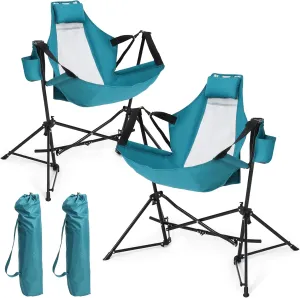 HOMEFUN Hammock Camping Chairs Set of 2- Portable Swinging Chair for Adults with Stand and Storage Bag, Oversized Folding Rocking for Lawn Camp Fishing Hiking, Blue