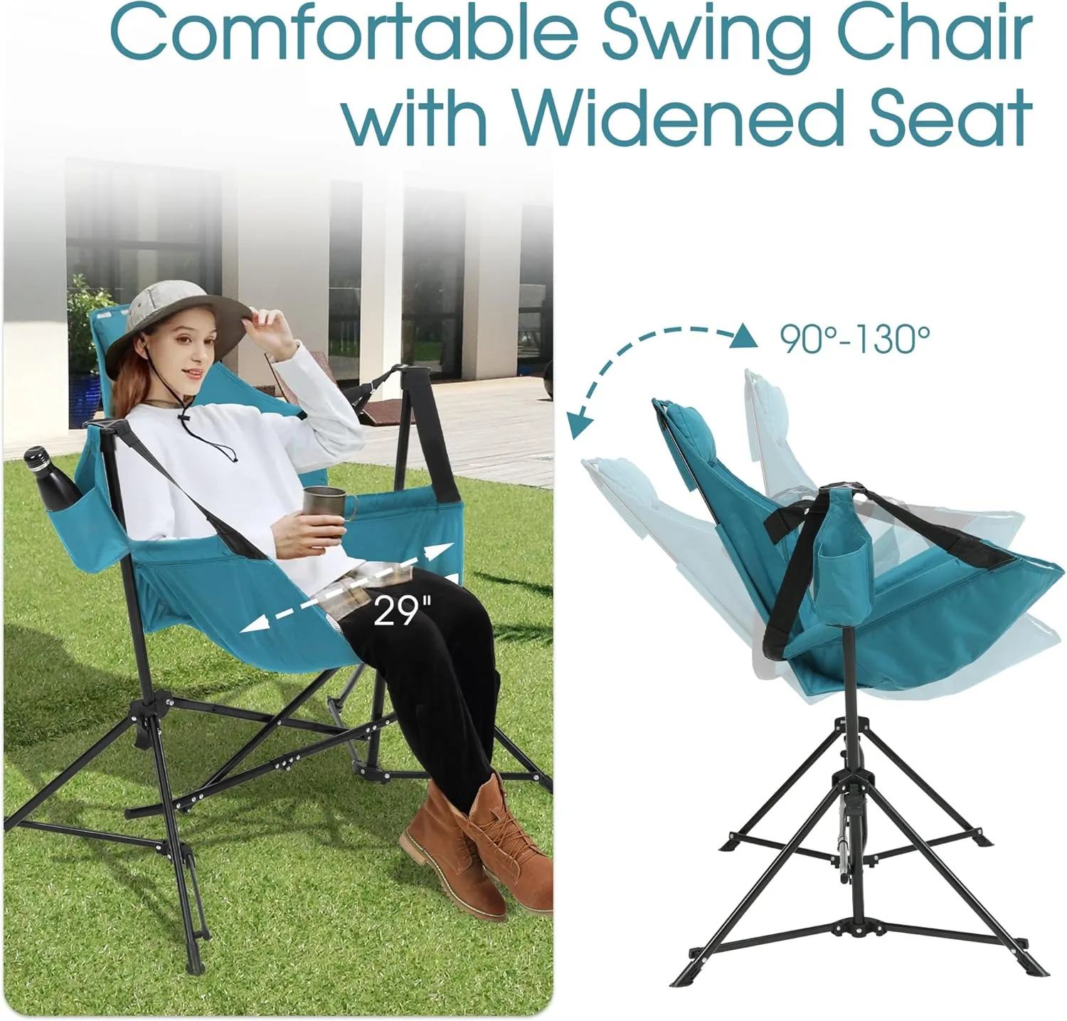 HOMEFUN Hammock Camping Chairs Set of 2- Portable Swinging Chair for Adults with Stand and Storage Bag, Oversized Folding Rocking for Lawn Camp Fishing Hiking, Blue