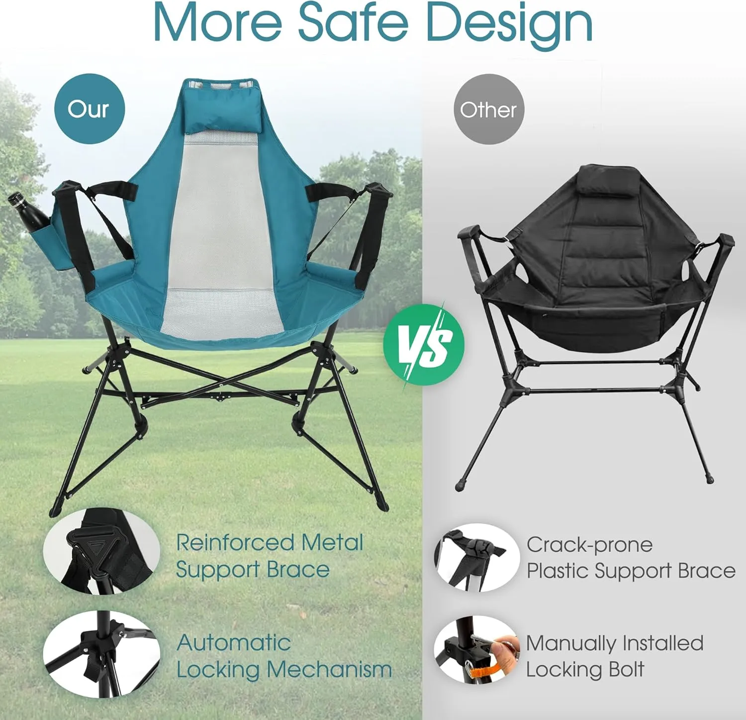 HOMEFUN Hammock Camping Chairs Set of 2- Portable Swinging Chair for Adults with Stand and Storage Bag, Oversized Folding Rocking for Lawn Camp Fishing Hiking, Blue