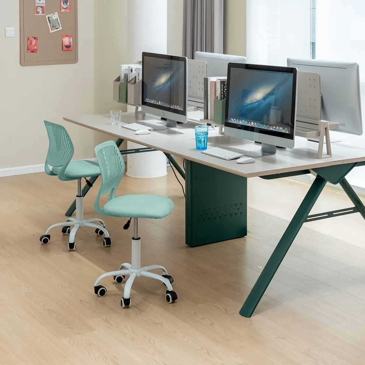 Homy Casa Armless Home Office Desk Chair, Colorful Task Chair with Soft Mesh Padded Cushion, Height Adjustable Swivel Study Computer Chair for for Girls Boys Teens (Green, 1PC)
