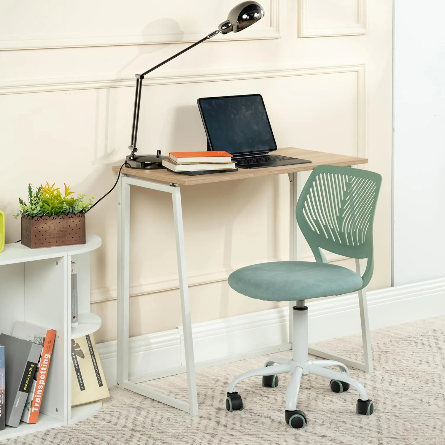 Homy Casa Armless Home Office Desk Chair, Colorful Task Chair with Soft Mesh Padded Cushion, Height Adjustable Swivel Study Computer Chair for for Girls Boys Teens (Green, 1PC)