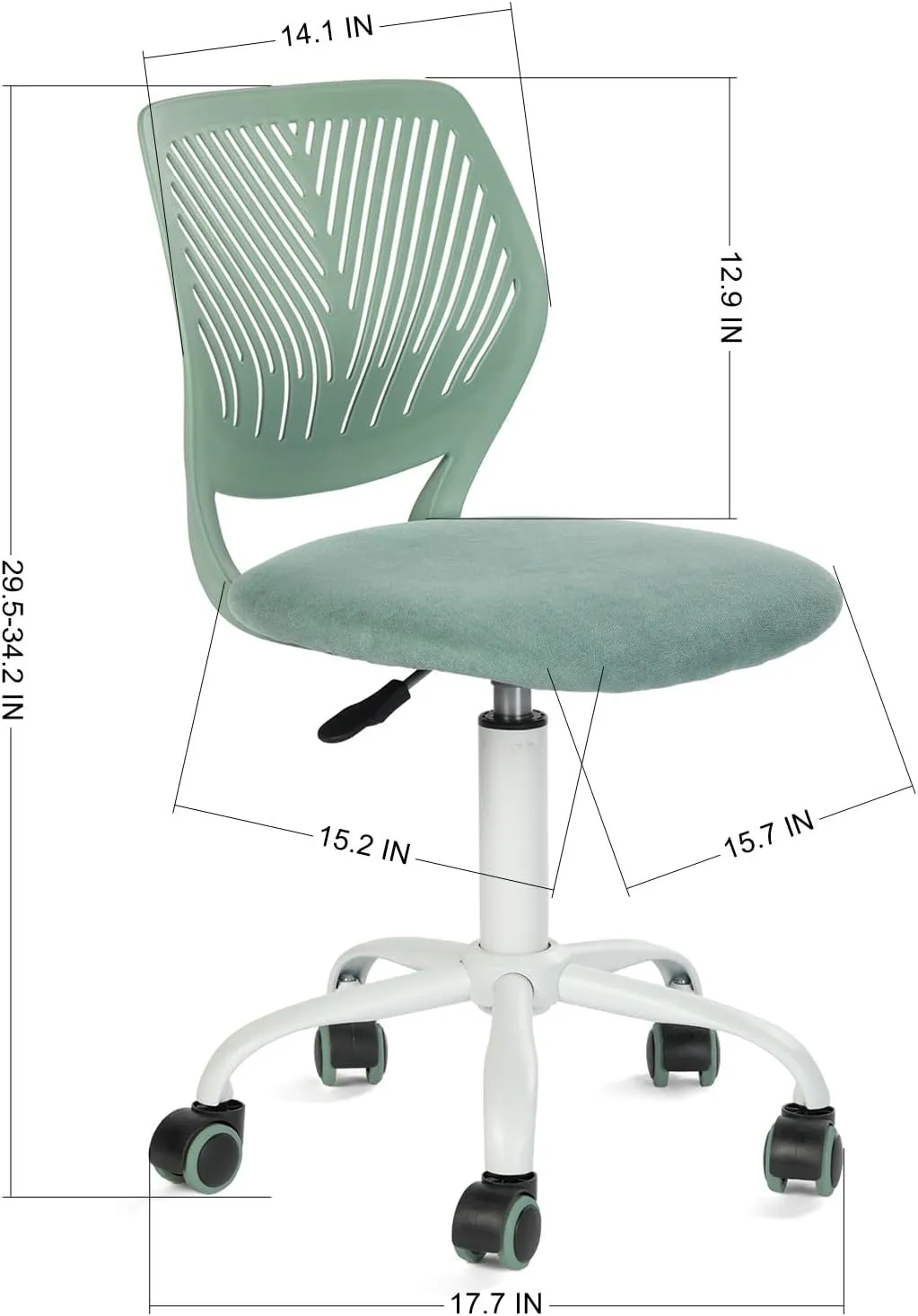 Homy Casa Armless Home Office Desk Chair, Colorful Task Chair with Soft Mesh Padded Cushion, Height Adjustable Swivel Study Computer Chair for for Girls Boys Teens (Green, 1PC)