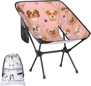 Honeybaby Folding Camping Chair Lively Dogs Camping Chairs Lightweight Portable Chair Outdoor Foldable Chairs for Camping Travel Picnic Beach Hiking