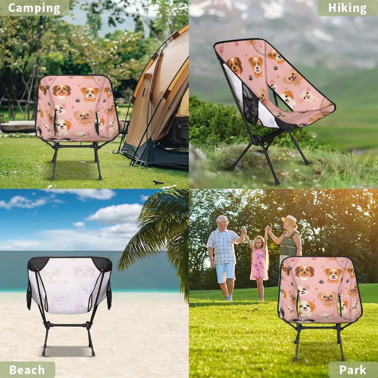 Honeybaby Folding Camping Chair Lively Dogs Camping Chairs Lightweight Portable Chair Outdoor Foldable Chairs for Camping Travel Picnic Beach Hiking