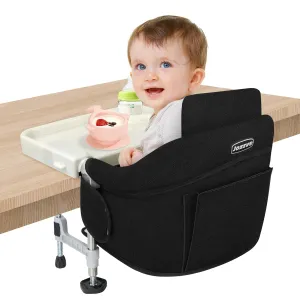 Hook On High Chair: Portable Travel Chair for Baby and Toddler, Foldable Clip-on With Removable Dining Tray, Backrest Board, and Storage Carrying Bag for Indoor Outdoor Use (Black)