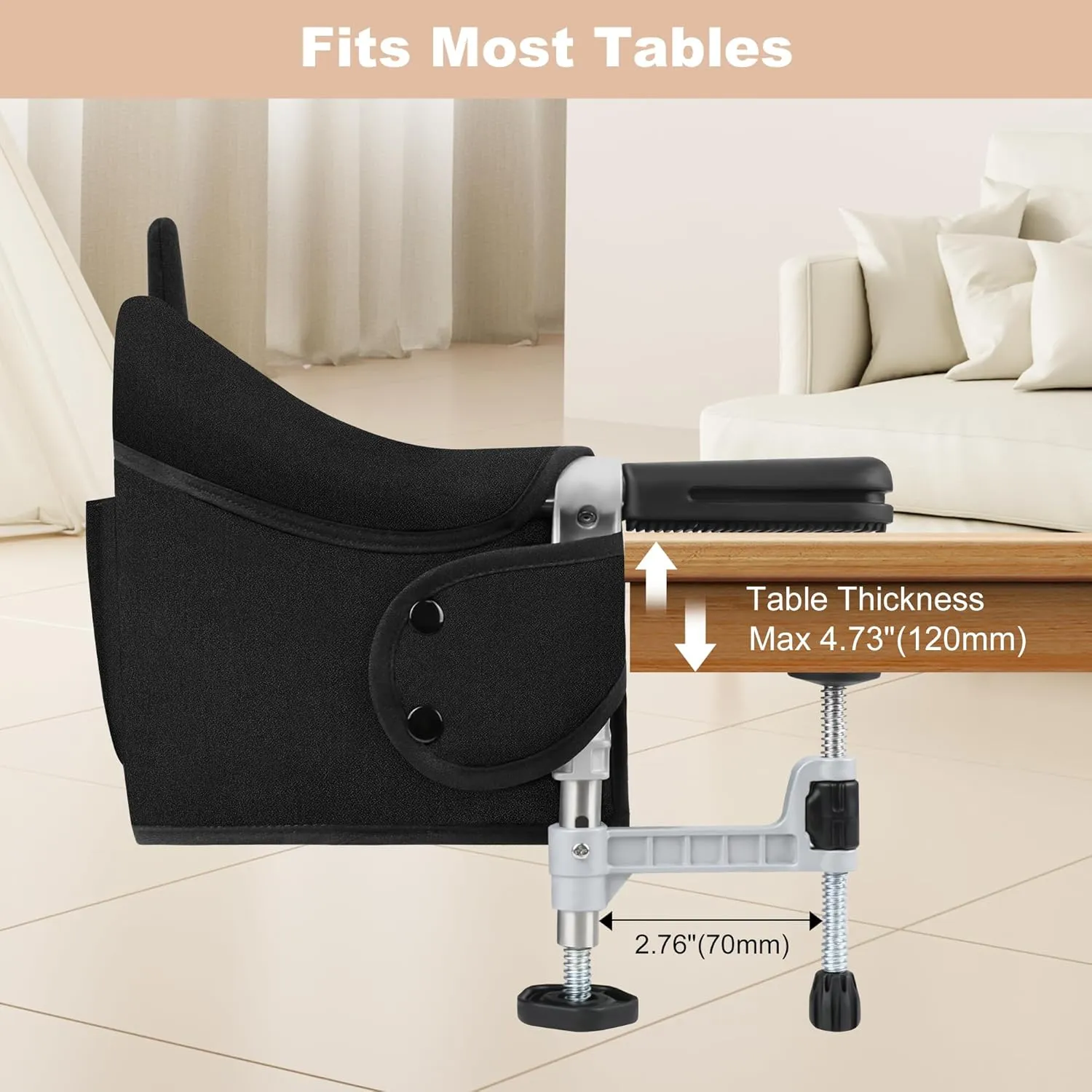Hook On High Chair: Portable Travel Chair for Baby and Toddler, Foldable Clip-on With Removable Dining Tray, Backrest Board, and Storage Carrying Bag for Indoor Outdoor Use (Black)