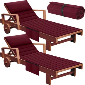 Hoolerry 2Pcs Outdoor Lounge Chair Cushions Waterproof Folding Chaise Lounge Cushion for Patio Lawn Pool Beach Chair Pad with Headrest and Pocket 72'' x 21'', No Chair(Burgundy)