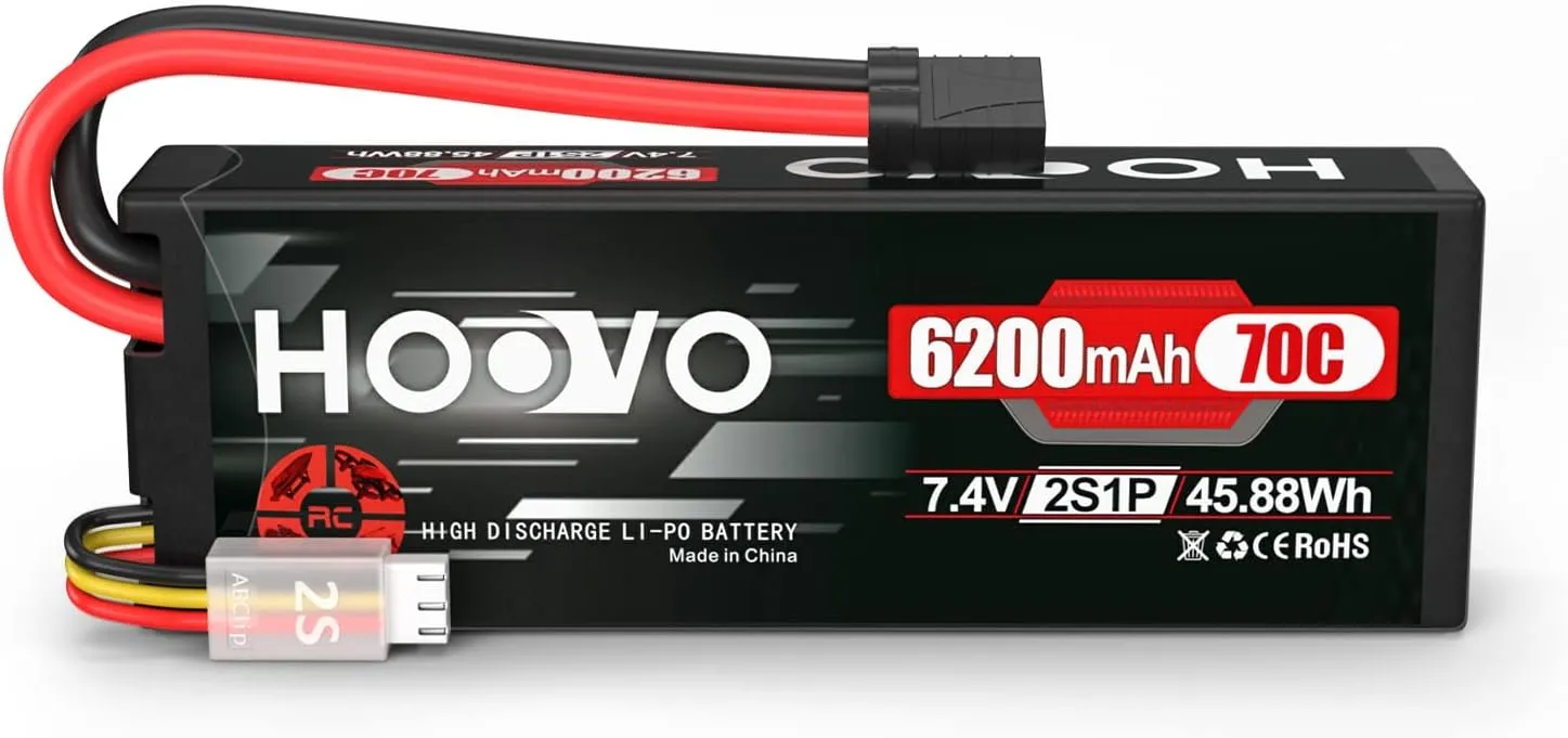 HOOVO 7.4V 6200mAh 70C 2S Lipo Battery Hard Case for RC Car RC Helicopter RC Truck RC Truggy Airplane Quadcopter UAV Drone FPV